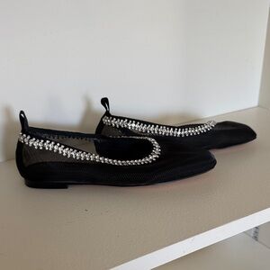 J. Crew Black Flats with Rhinestone Trim